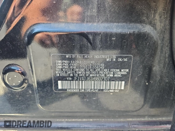 2017 Subaru WRX Limited с VIN JF1VA1J61H9802307, выставлен на аукционе Copart как лот 62780405 с пробегом 84 856 миль миль и Списание • Salvage title. История ставок и продаж доступна на DreamBid. Изображение 10.