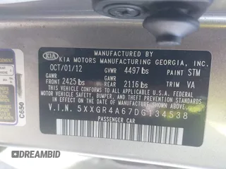 2013 Kia Optima SX with VIN 5XXGR4A67DG134538, listed as a IAAI auction lot 42809002 with 139,585 mi miles and . Bid and sale history available at DreamBid. Image 9.