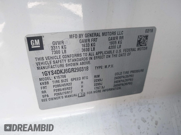 2016 Cadillac Escalade Platinum z VIN 1GYS4DKJ6GR290318, wystawiony jako IAAI lot #40090625 z przebiegiem Nie podano mil oraz . Historia ofert i sprzedaży dostępna na DreamBid. Obrazek 9.