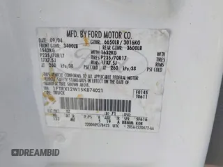 2005 Ford F-150 STX с VIN 1FTRX12W15KB74021, выставлен на аукционе IAAI как лот 41549011 с пробегом 173 750 миль миль и . История ставок и продаж доступна на DreamBid. Изображение 9.