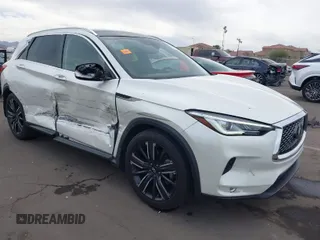 2021 Infiniti QX50 LUXE with VIN 3PCAJ5BA4MF100758, listed as a IAAI auction lot 41724658 with 74,646 mi miles. Bid and sale history available at carsss.com. Image 1.