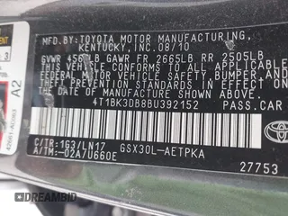 2011 Toyota Avalon with VIN 4T1BK3DB8BU392152, listed as a IAAI auction lot 41991123 with 147,297 mi miles and . Bid and sale history available at carsss.com. Image 9.