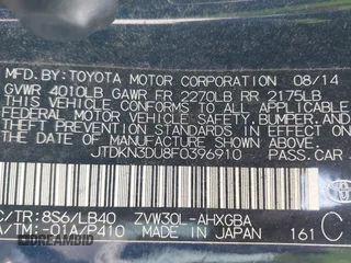 2015 Toyota Prius Four with VIN JTDKN3DU8F0396910, listed as a IAAI auction lot 41872975 with 203,374 mi miles. Bid and sale history available at carsss.com. Image 9.