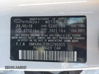 2019 Genesis G80 3.8L with VIN KMHGN4JE8KU295955, listed as a Copart auction lot 80874734 with 48,309 mi miles and Salvage title. Bid and sale history available at DreamBid. Image 13.