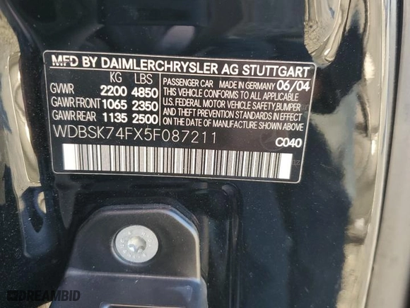 2005 Mercedes-Benz SL-Class 5.5L AMG with VIN WDBSK74FX5F087211, listed as a Copart auction lot 79300514 with 0 mi miles and Salvage Title. Bid and sale history available at carsss.com. Image 14.