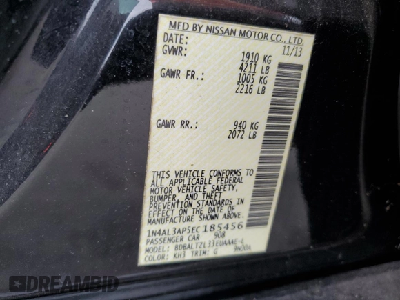 2014 Nissan Altima S with VIN 1N4AL3AP5EC185456, listed as a Copart auction lot 55886935 with 115,193 mi miles and Clean Title. Bid and sale history available at carsss.com. Image 12.