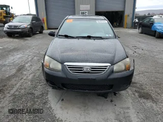 2009 Kia Spectra EX with VIN KNAFE222795620282, listed as a Copart auction lot 53187425 with 0 mi miles and Salvage Title. Bid and sale history available at carsss.com. Image 5.