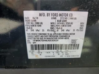 2018 Ford Explorer XLT with VIN 1FM5K7DH8JGC02629, listed as a Copart auction lot 50607615 with 71,018 mi miles and Salvage Title. Bid and sale history available at DreamBid. Image 16.