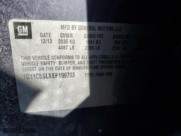 2014 Chevrolet Malibu LT with VIN 1G11C5SLXEF199703, listed as a Copart auction lot 52001354 with 121,345 mi miles and Salvage Title. Bid and sale history available at carsss.com. Image 12.