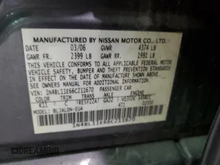 2006 Nissan Altima SL with VIN 1N4BL11E66C211670, listed as a Copart auction lot 82533284 with 169,044 mi miles and Non repairable. Bid and sale history available at DreamBid. Image 12.