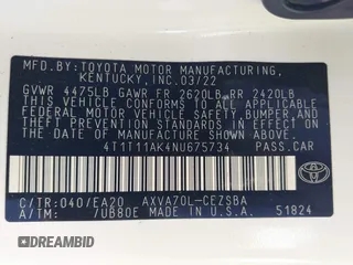 2022 Toyota Camry SE with VIN 4T1T11AK4NU675734, listed as a IAAI auction lot 41719703 with 34,473 mi miles. Bid and sale history available at carsss.com. Image 9.