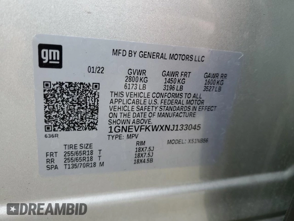 2022 Chevrolet Traverse LS with VIN 1GNEVFKWXNJ133045, listed as a Copart auction lot 45337934 with 40,186 mi miles. Bid and sale history available at carsss.com. Image 14.