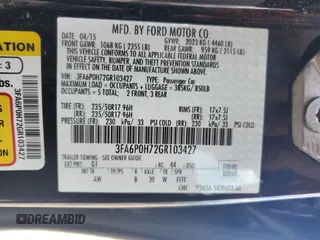 2016 Ford Fusion SE with VIN 3FA6P0H72GR103427, listed as a Copart auction lot 59833915 with 189,412 mi miles and Clean title. Bid and sale history available at DreamBid. Image 12.