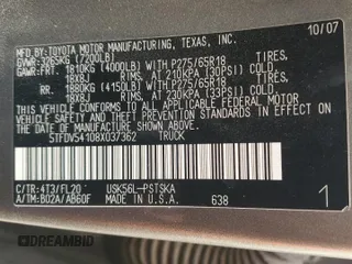 2008 Toyota Tundra z VIN 5TFDV54108X037362, wystawiony jako Copart lot #53732435 z przebiegiem 199 711 mil mil oraz Szkoda całkowita • Salvage title. Historia ofert i sprzedaży dostępna na DreamBid. Obrazek 14.