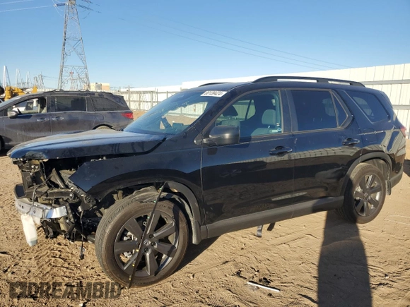 2025 Honda Pilot Sport with VIN 5FNYG2H3XSB000648, listed as a Copart auction lot 80139424 with 0 mi miles and Salvage Title. Bid and sale history available at carsss.com. Image 1.