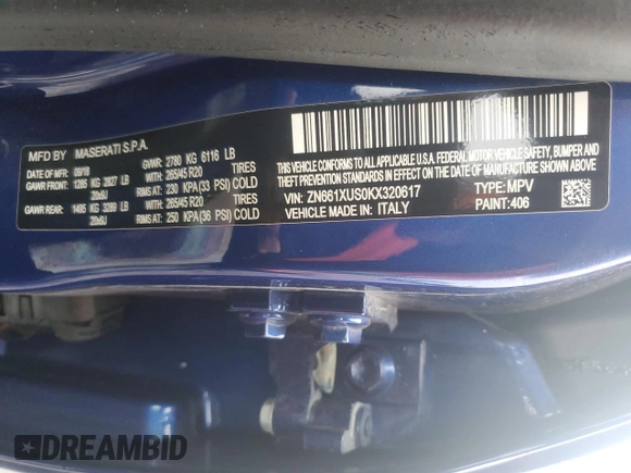 2019 Maserati Levante GranSport with VIN ZN661XUS0KX320617, listed as a Copart auction lot 49029974 with 92,698 mi miles. Bid and sale history available at carsss.com. Image 12.