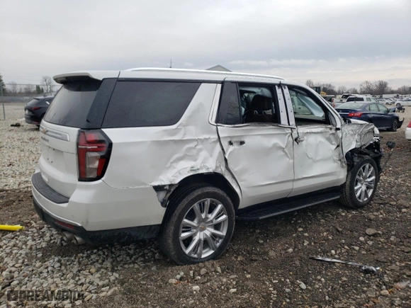 2021 Chevrolet Tahoe High Country with VIN 1GNSKTKL6MR394950, listed as a Copart auction lot 83181434 with 57,761 mi miles and Salvage Title. Bid and sale history available at carsss.com. Image 3.