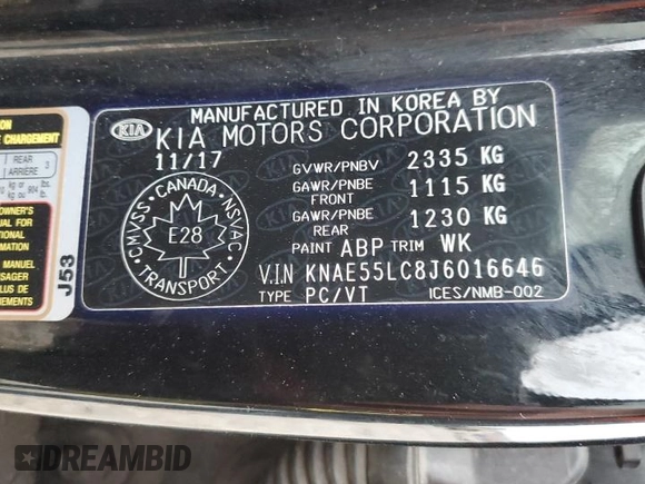 2018 Kia Stinger GT2 with VIN KNAE55LC8J6016646, listed as a Copart auction lot 87354104 with 75,610 mi miles and Salvage Title. Bid and sale history available at DreamBid. Image 14.