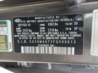 2015 Kia Optima LX with VIN 5XXGM4A71FG399613, listed as a Copart auction lot 49893665 with 201,876 mi miles and Salvage Title. Bid and sale history available at carsss.com. Image 14.