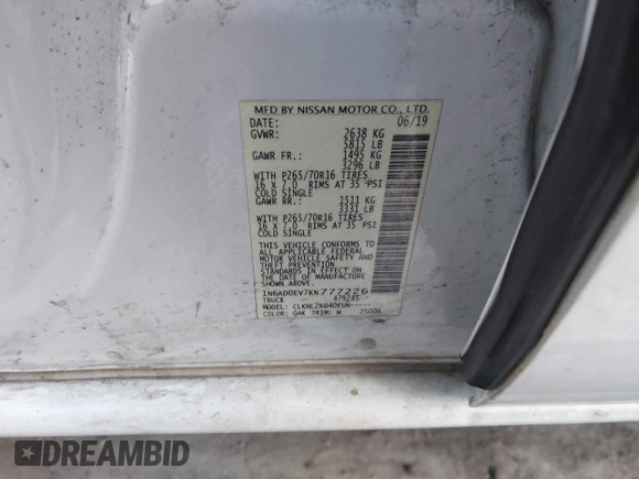 2019 Nissan Frontier SV z VIN 1N6AD0EV7KN777226, wystawiony jako IAAI lot #41374672 z przebiegiem 135 124 mil mil oraz . Historia ofert i sprzedaży dostępna na DreamBid. Obrazek 9.