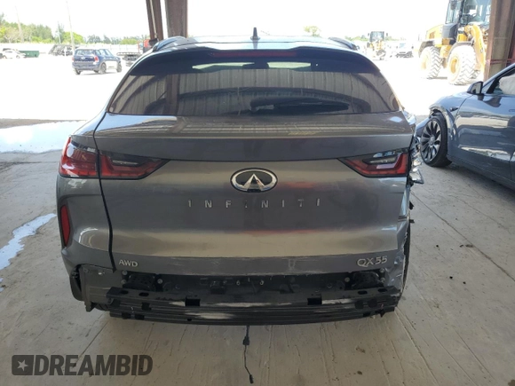 2023 Infiniti QX55 Luxe with VIN 3PCAJ5JR4PF123016, listed as a Copart auction lot 58630185 with 12,488 mi miles and Salvage title. Bid and sale history available at DreamBid. Image 6.