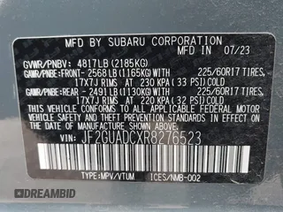 2024 Subaru Crosstrek Premium with VIN JF2GUADCXR8276523, listed as a IAAI auction lot 41538286 with 5,311 mi miles and . Bid and sale history available at DreamBid. Image 9.