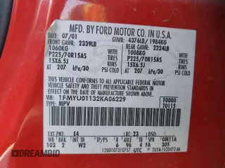 2002 Ford Escape XLS Choice with VIN 1FMYU01132KA06229, listed as a Copart auction lot 52698005 with 190,834 mi miles and Clean title. Bid and sale history available at DreamBid. Image 15.
