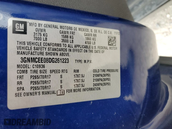 2013 Chevrolet Avalanche LS with VIN 3GNMCEE08DG261223, listed as a Copart auction lot 52875655 with Not provided miles and Salvage title. Bid and sale history available at DreamBid. Image 12.