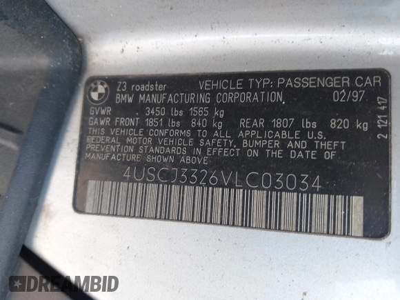 1997 BMW 3 Series 2.8L with VIN 4USCJ3326VLC03034, listed as a IAAI auction lot 41921342 with 155,896 mi miles. Bid and sale history available at carsss.com. Image 9.