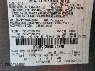 2013 Ford Taurus SEL with VIN 1FAHP2E80DG174890, listed as a Copart auction lot 49240435 with 156,455 mi miles and Salvage Title. Bid and sale history available at carsss.com. Image 13.