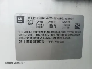 2016 Chevrolet Impala LT with VIN 2G1115S3XG9191716, listed as a Copart auction lot 52535215 with 64,305 mi miles and Salvage Title. Bid and sale history available at DreamBid. Image 12.