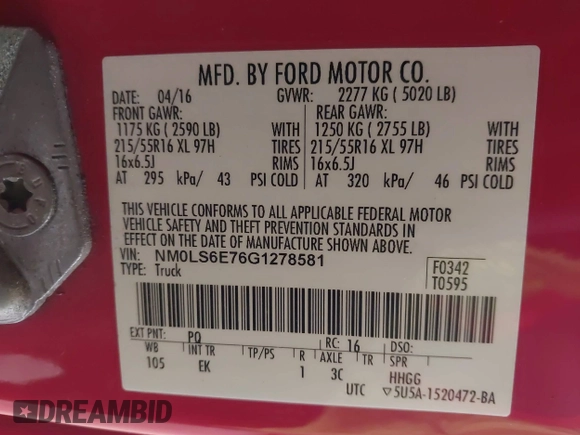 2016 Ford Transit Connect XL with VIN NM0LS6E76G1278581, listed as a IAAI auction lot 41780031 with 52,153 mi miles and . Bid and sale history available at DreamBid. Image 9.