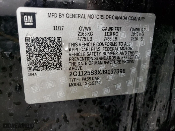 2018 Chevrolet Impala Premier with VIN 2G1125S3XJ9137398, listed as a Copart auction lot 51589725 with 223,793 mi miles and Salvage Title. Bid and sale history available at carsss.com. Image 13.