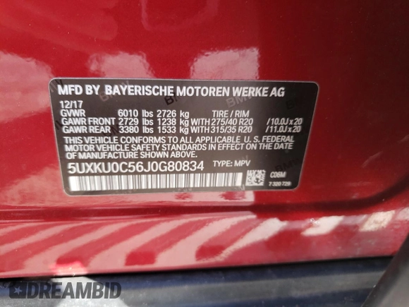 2018 BMW X6 sDrive35i with VIN 5UXKU0C56J0G80834, listed as a Copart auction lot 77041434 with 0 mi miles and Clean Title. Bid and sale history available at carsss.com. Image 13.