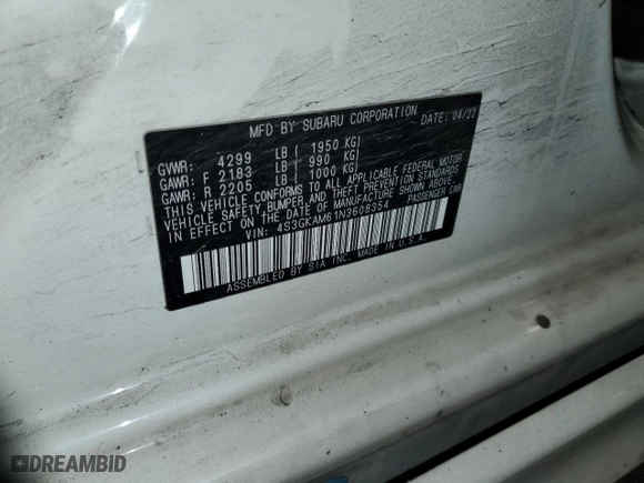2022 Subaru Impreza Sport with VIN 4S3GKAM61N3608354, listed as a Copart auction lot 75722374 with 0 mi miles and Salvage Title. Bid and sale history available at carsss.com. Image 12.