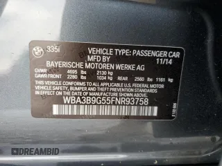 2015 BMW 3 Series 335i xDrive with VIN WBA3B9G55FNR93758, listed as a Copart auction lot 69772314 with 84,689 mi miles and Salvage Title. Bid and sale history available at carsss.com. Image 14.
