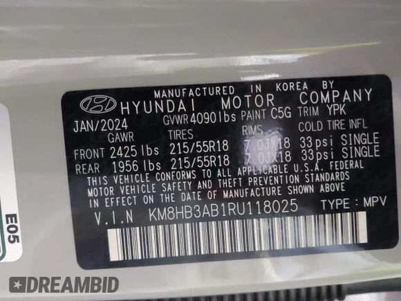 2024 Hyundai Kona SEL with VIN KM8HB3AB1RU118025, listed as a IAAI auction lot 41747434 with 8,954 mi miles. Bid and sale history available at carsss.com. Image 9.
