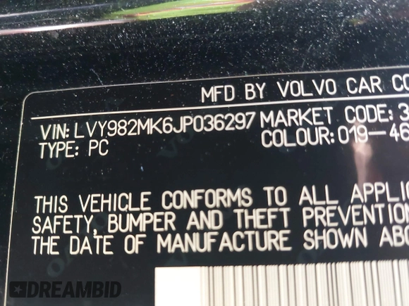 2018 Volvo S90 Momentum with VIN LVY982MK6JP036297, listed as a IAAI auction lot 42094817 with 285,693 mi miles. Bid and sale history available at carsss.com. Image 9.
