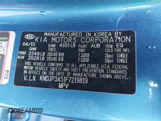 2015 Kia Soul + with VIN KNDJP3A51F7219819, listed as a IAAI auction lot 41911417 with 78,387 mi miles. Bid and sale history available at carsss.com. Image 9.