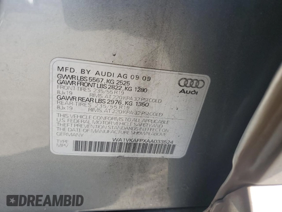 2010 Audi Q5 Prestige with VIN WA1VKAFPXAA033524, listed as a Copart auction lot 62309385 with 184,753 mi miles and Clean title. Bid and sale history available at DreamBid. Image 13.