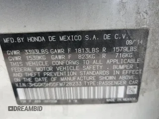 2015 Honda Fit LX with VIN 3HGGK5H55FM728233, listed as a Copart auction lot 51460445 with 149,197 mi miles and Salvage Title. Bid and sale history available at carsss.com. Image 13.