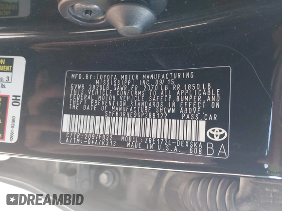2016 Toyota Corolla L с VIN 5YFBURHE9GP388122, выставлен на аукционе IAAI как лот 42242282 с пробегом 150 408 миль миль и . История ставок и продаж доступна на DreamBid. Изображение 9.