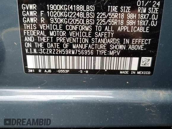 2024 Honda HR-V Sport z VIN 3CZRZ2H59RM756956, wystawiony jako Copart lot #61180725 z przebiegiem 4 788 mil mil oraz Szkoda całkowita • Salvage title. Historia ofert i sprzedaży dostępna na DreamBid. Obrazek 13.