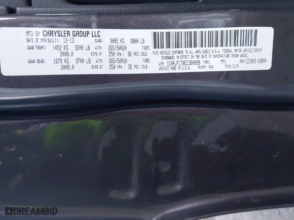 2014 Jeep Grand Cherokee Overland with VIN 1C4RJFCT8EC380899, listed as a IAAI auction lot 41372034 with 140,413 mi miles. Bid and sale history available at carsss.com. Image 9.