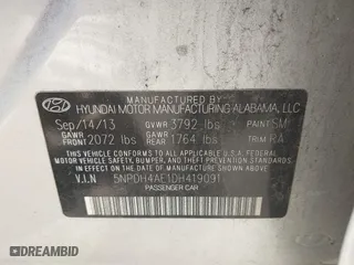 2013 Hyundai Elantra GLS with VIN 5NPDH4AE1DH419091, listed as a IAAI auction lot 42018882 with 170,960 mi miles. Bid and sale history available at carsss.com. Image 9.
