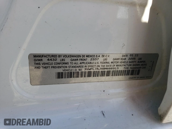 2011 Volkswagen Jetta TDI with VIN 3VWPL7AJ4BM666913, listed as a Copart auction lot 61019635 with 155,950 mi miles and Clean title. Bid and sale history available at DreamBid. Image 12.