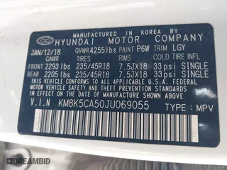 2018 Hyundai Kona Ultimate with VIN KM8K5CA50JU069055, listed as a IAAI auction lot 41634286 with 130,109 mi miles. Bid and sale history available at carsss.com. Image 9.