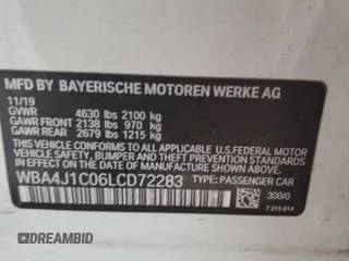 2020 BMW 4 Series 430i with VIN WBA4J1C06LCD72283, listed as a Copart auction lot 47252615 with Not provided miles and Salvage title. Bid and sale history available at DreamBid. Image 12.