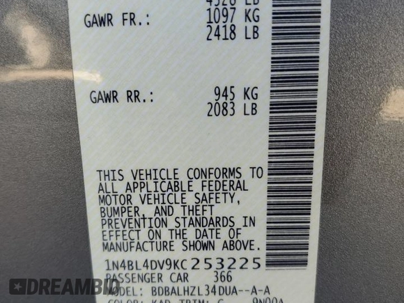 2019 Nissan Altima SV z VIN 1N4BL4DV9KC253225, wystawiony jako Copart lot #51816795 z przebiegiem 109 047 mil mil oraz Szkoda całkowita • Salvage title. Historia ofert i sprzedaży dostępna na DreamBid. Obrazek 13.