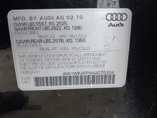 2010 Audi Q5 Prestige with VIN WA1WKAFP9AA075204, listed as a IAAI auction lot 42819760 with 207,039 mi miles and . Bid and sale history available at DreamBid. Image 9.